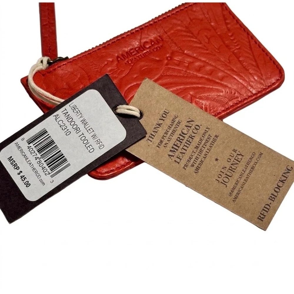 American Leather Co Liberty Wallet Tandoori Tooled Red Leather RFID ALC2310